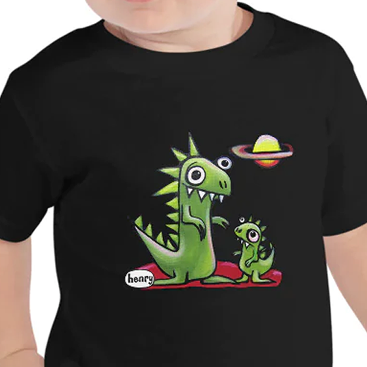 Dino Toddler with Henry art on his shirt