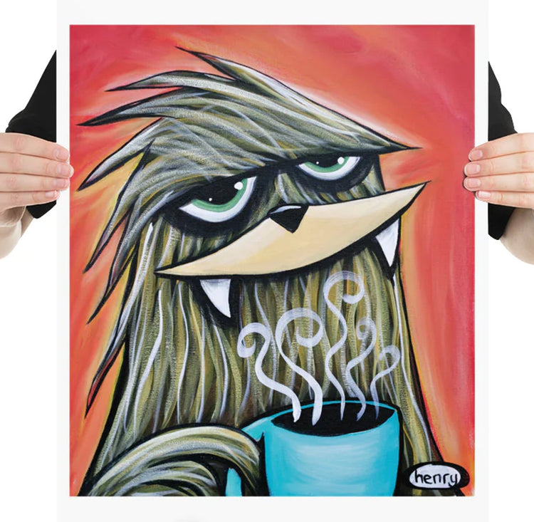 Sasquatch with Coffee Print Art Poster