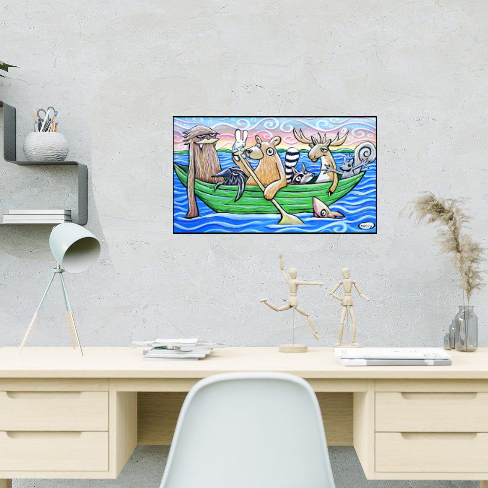 Boat Full of Critters Canvas Giclee Print Featuring Original Art by Seattle Mural Artist Ryan Henry Ward