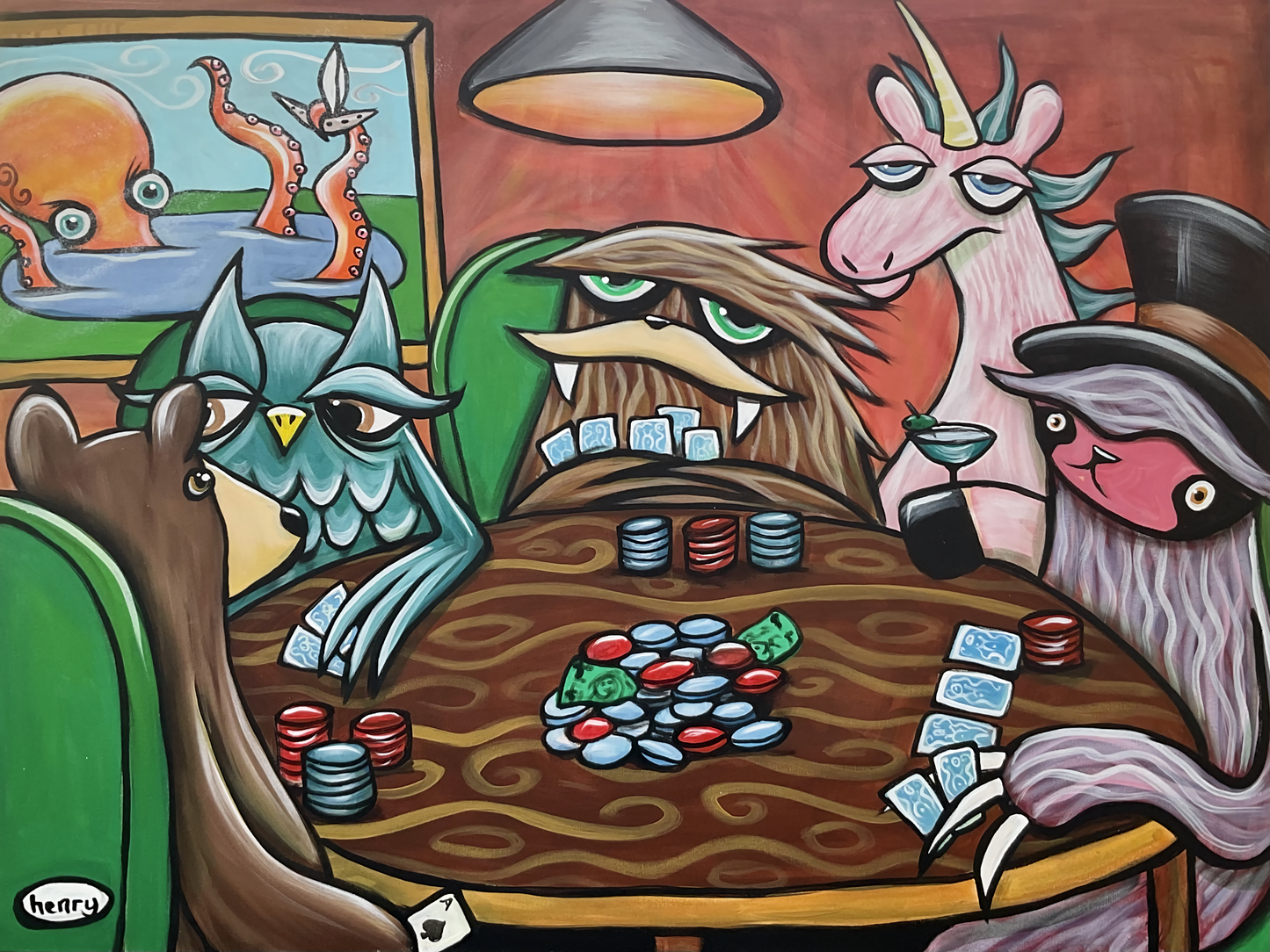 Critter Poker - Mounted Framed Poster