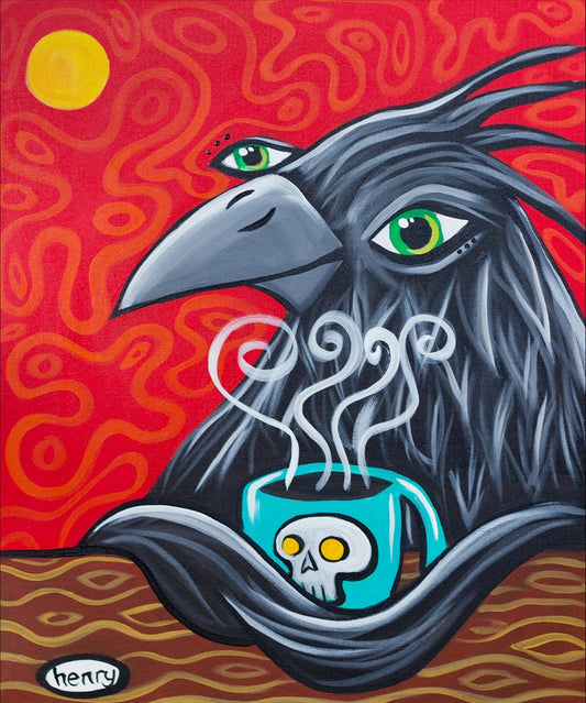 Crow with Skull Coffee - Poster