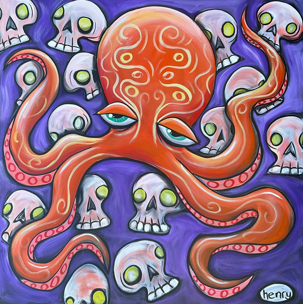 Quadrapus and Skulls Canvas Giclee Print Featuring Original Art by Seattle Mural Artist Ryan Henry Ward
