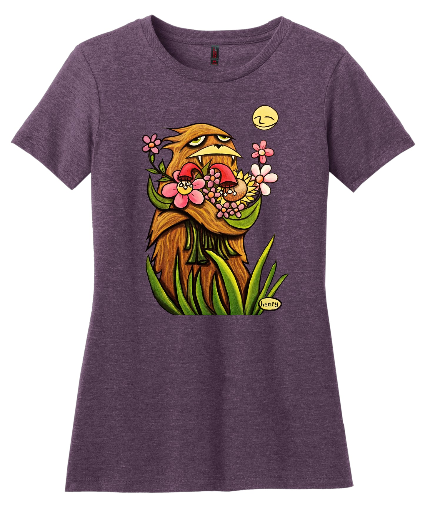 Sasquatch Hugging Flowers | Feminine Cut T-Shirt | Wearable Art by "Henry"