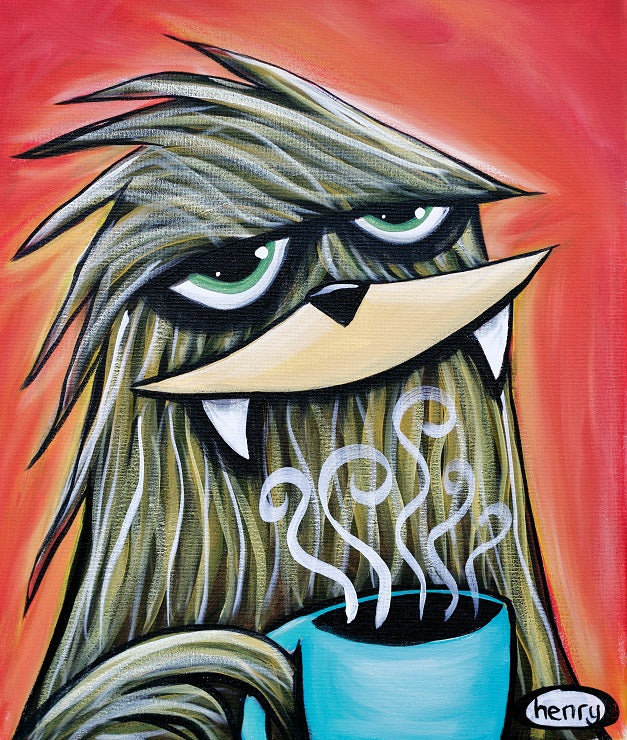 Sasquatch with Coffee - Mounted Framed Poster