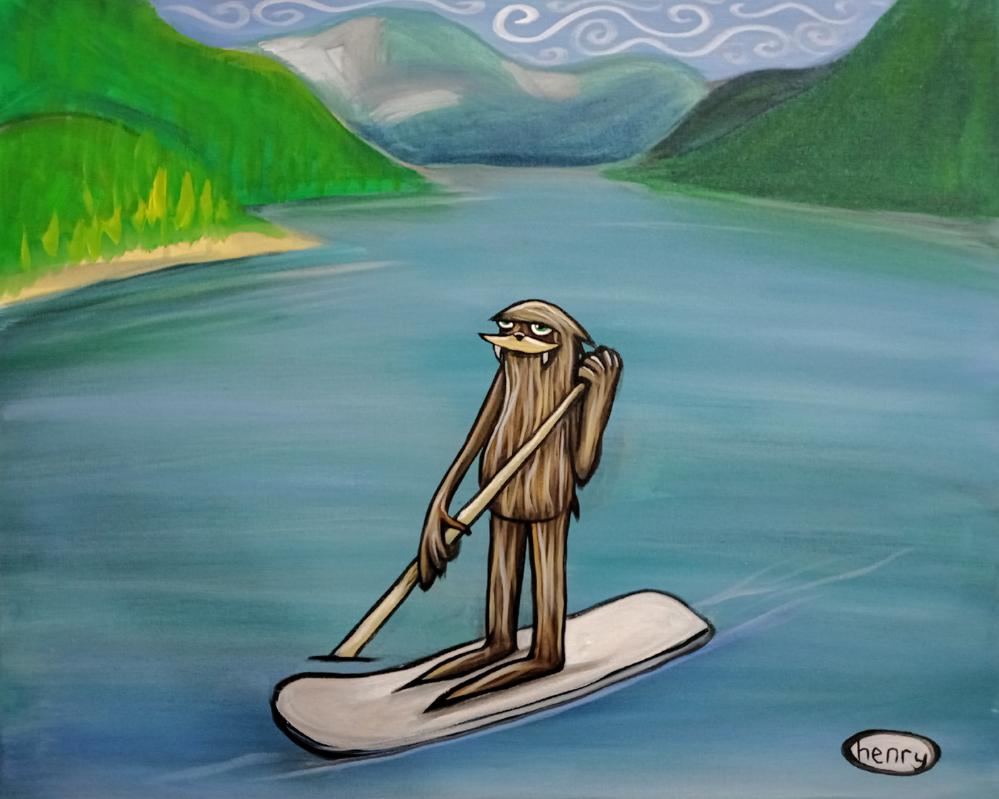Sasquatch Paddleboarding - Canvas Print