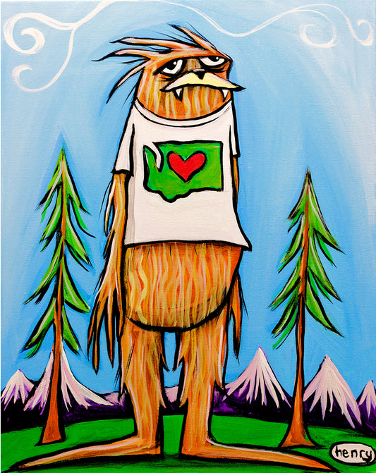 Sasquatch Big in Washington - Framed Canvas Print