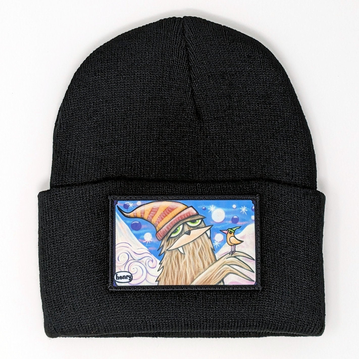 Sasquatch in Stocking Hat with Bird Wearable Art Beanie