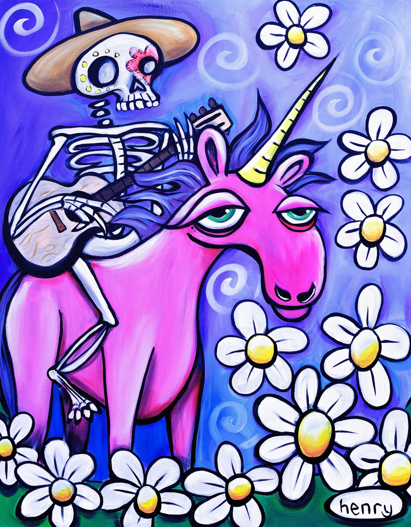 Skeleton Cowboy Framed Poster - Art Print with Pine Wood Frame & Hanging Kit