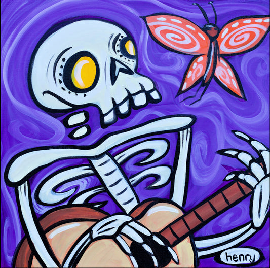 Skeleton and Butterfly - Framed Canvas Print