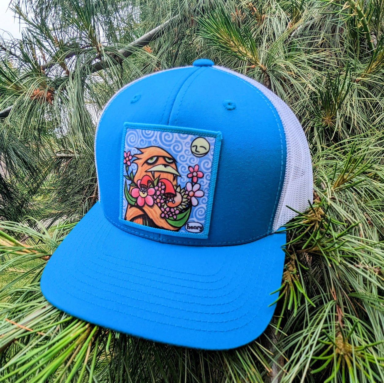 Sasquatch Hugging Flowers Wearable Art Trucker Hat