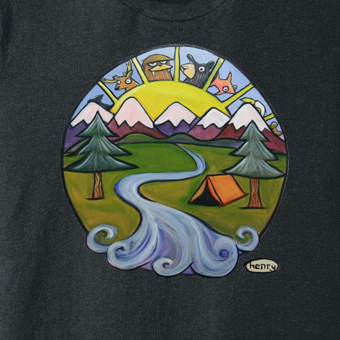 Tenting Dark Heather Gray Youth T-Shirt | Wearable Art by Seattle Mural Artist Ryan "Henry" Ward