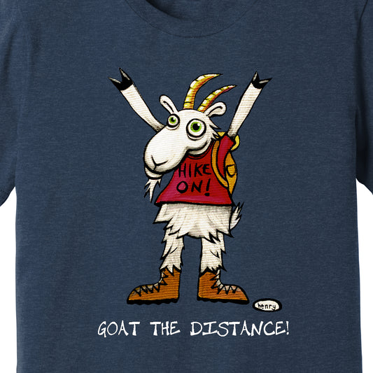 Goat the Distance Adult Unisex Heathered Navy T-Shirt | Wearable Art by Seattle Mural Artist Ryan "Henry" Ward