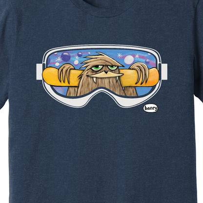 Sasquatch with Snowboard Navy Youth T-Shirt | Wearable Art by Seattle Mural Artist Ryan "Henry" Ward