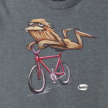 Sasquatch Riding Bike Light Heather Gray Youth T-Shirt | Wearable Art by Seattle Mural Artist Ryan "Henry" Ward