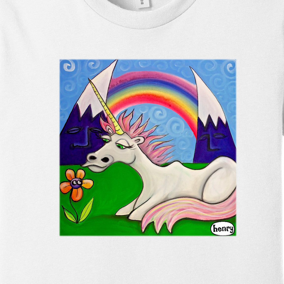 Unicorn Under the Rainbow White Youth T-Shirt | Wearable Art by Seattle Mural Artist Ryan "Henry" Ward
