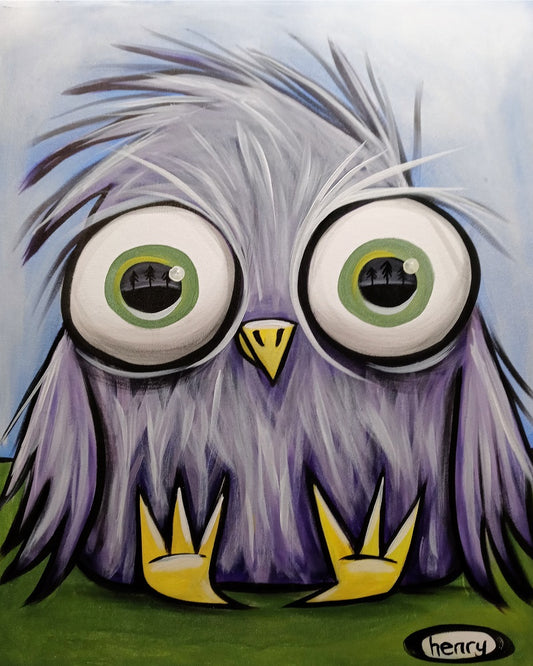 Baby Owl Canvas Giclee Print Featuring Original Art by Seattle Mural Artist Ryan Henry Ward