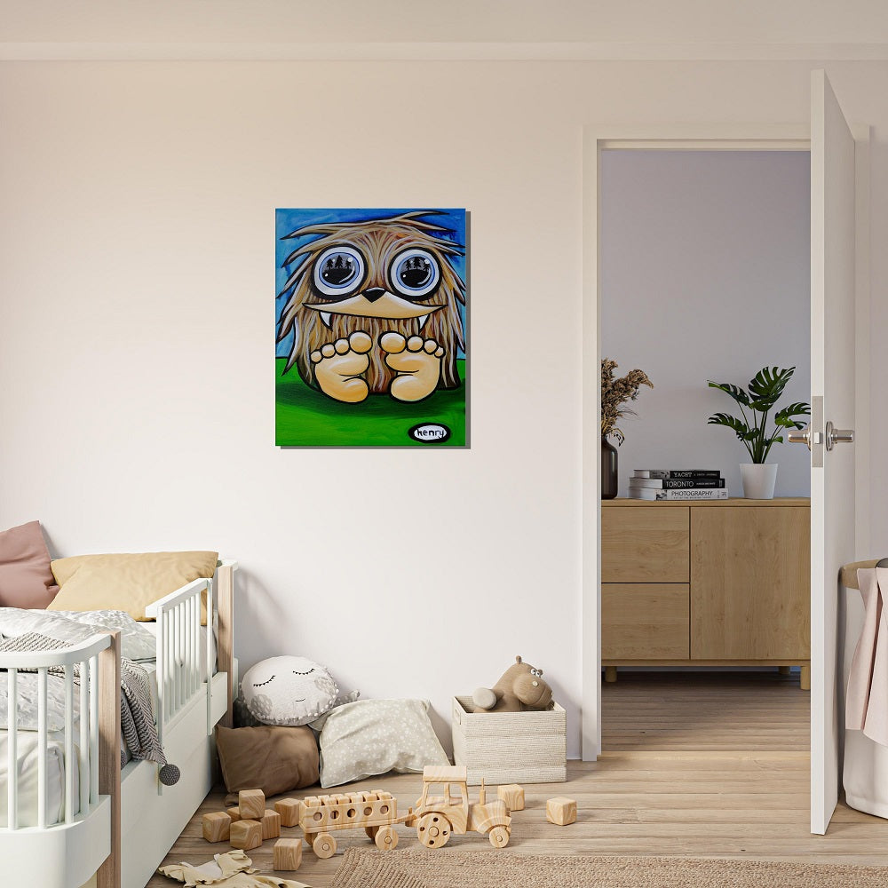 Baby Sasquatch with Trees in Eyes Canvas Giclee Print Featuring Original Art by Seattle Mural Artist Ryan Henry Ward