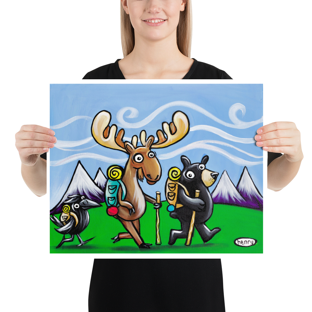Bear, Moose and Raven Hiking - Henry Print - Art of Henry