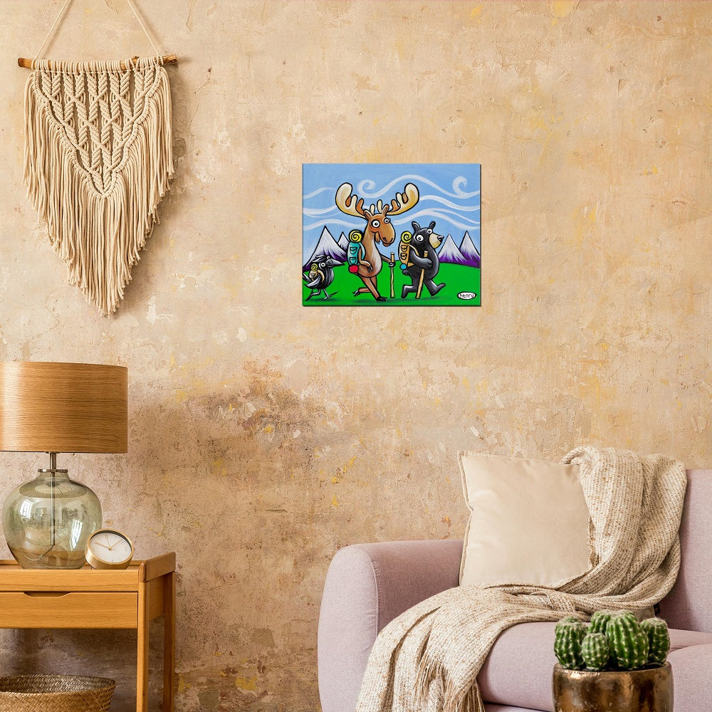Bear, Moose and Raven Hiking Canvas Giclee Print Featuring Original Art by Seattle Mural Artist Ryan Henry Ward
