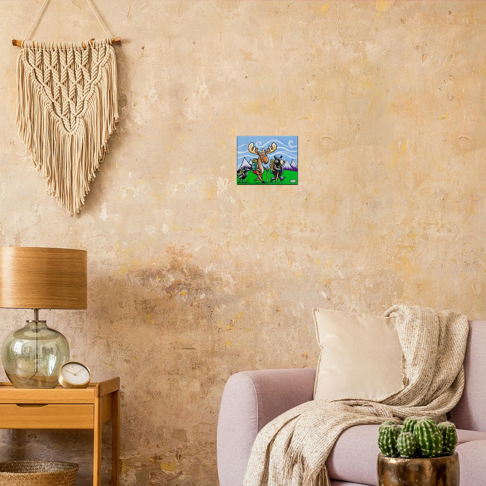 Bear, Moose and Raven Hiking Canvas Giclee Print Featuring Original Art by Seattle Mural Artist Ryan Henry Ward