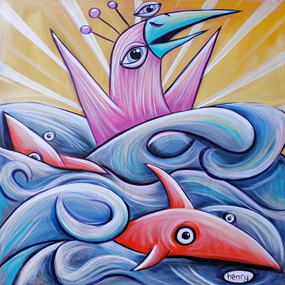 Bird in the Sea Canvas Giclee Print Featuring Original Art by Seattle Mural Artist Ryan Henry Ward