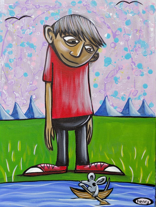 Boy and Mouse Canvas Giclee Print Featuring Original Art by Seattle Mural Artist Ryan Henry Ward