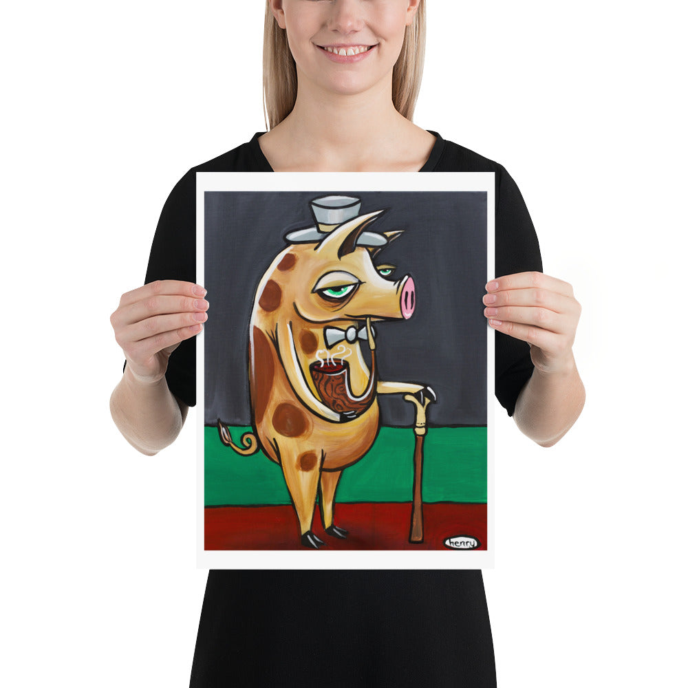 Gentleman Pig Giclee Print Art Poster for wall decor features Original Painting by Seattle Mural Artist Henry
