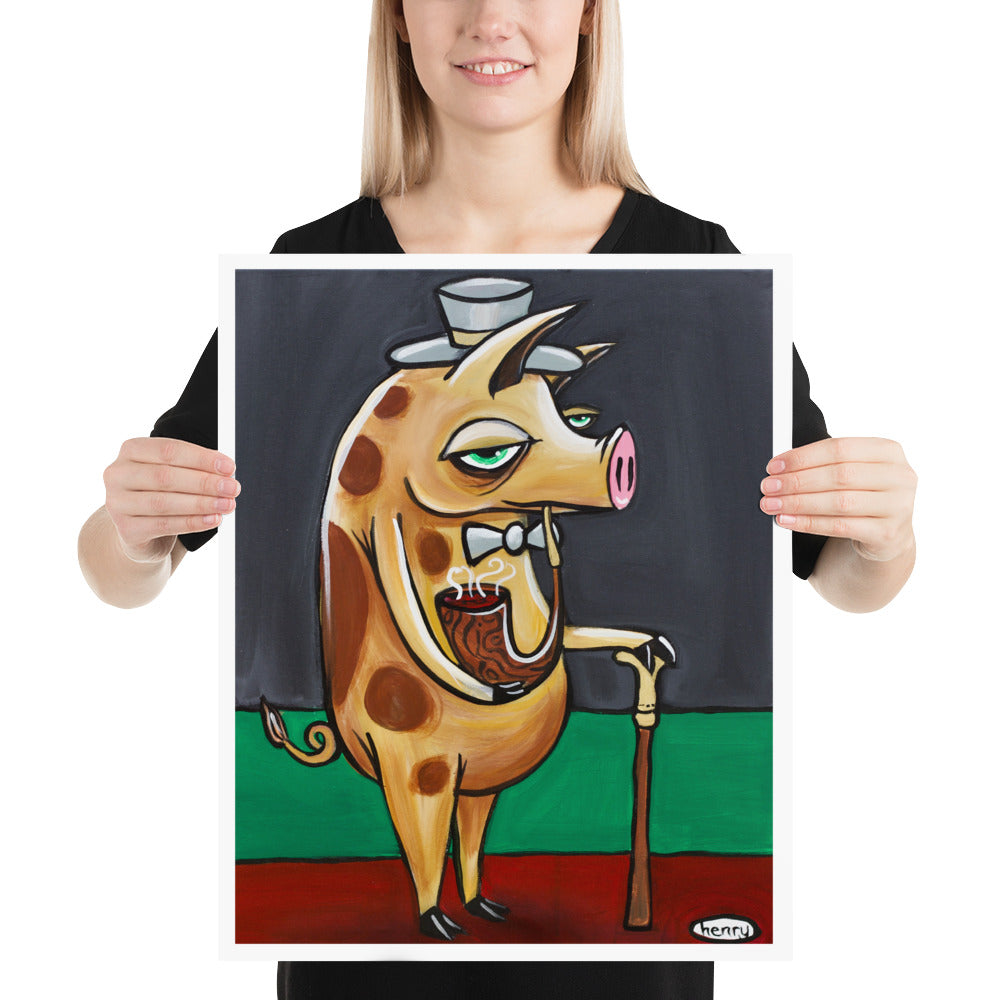 Gentleman Pig Giclee Print Art Poster for wall decor features Original Painting by Seattle Mural Artist Henry