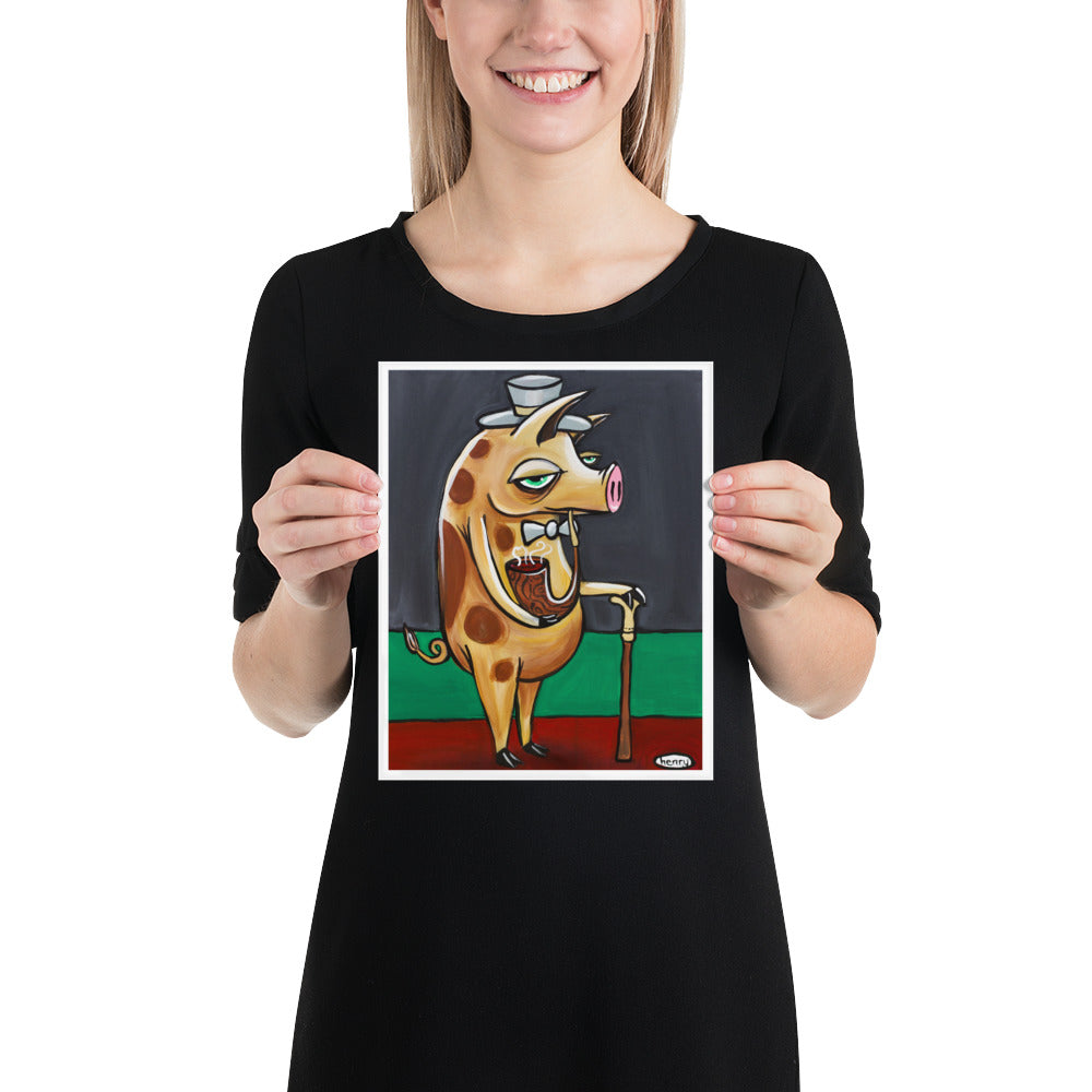 Gentleman Pig Giclee Print Art Poster for wall decor features Original Painting by Seattle Mural Artist Henry