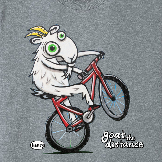 Goat the Distance Biker Unisex T-Shirt | Wearable Art by Seattle Mural Artist Ryan "Henry" Ward