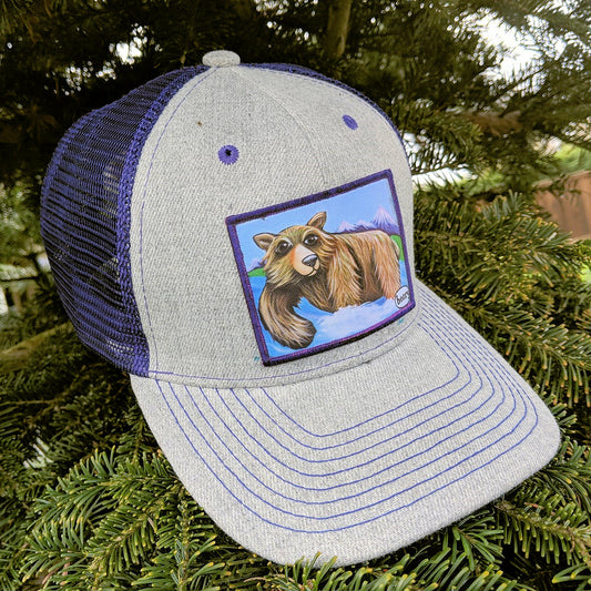 Grizzly Fishing Wearable Art Purple/Gray Trucker Hat