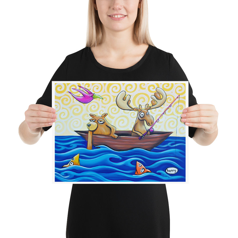 Moose and Bear Fishing - Henry Print - Art of Henry