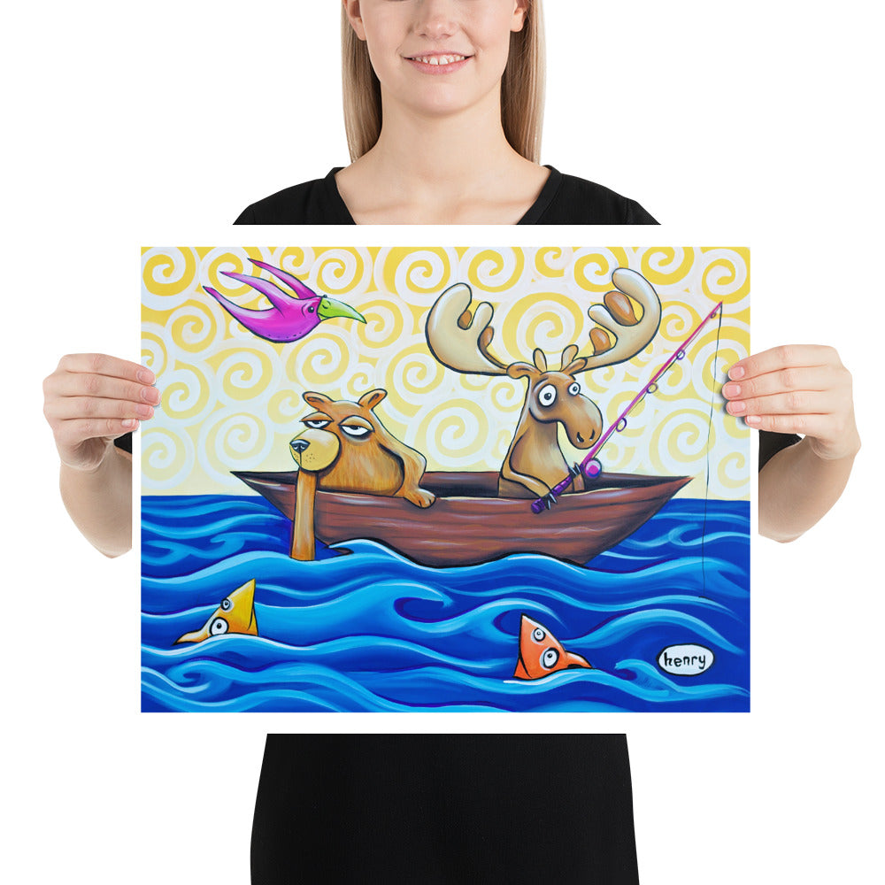 Moose and Bear Fishing - Henry Print - Art of Henry