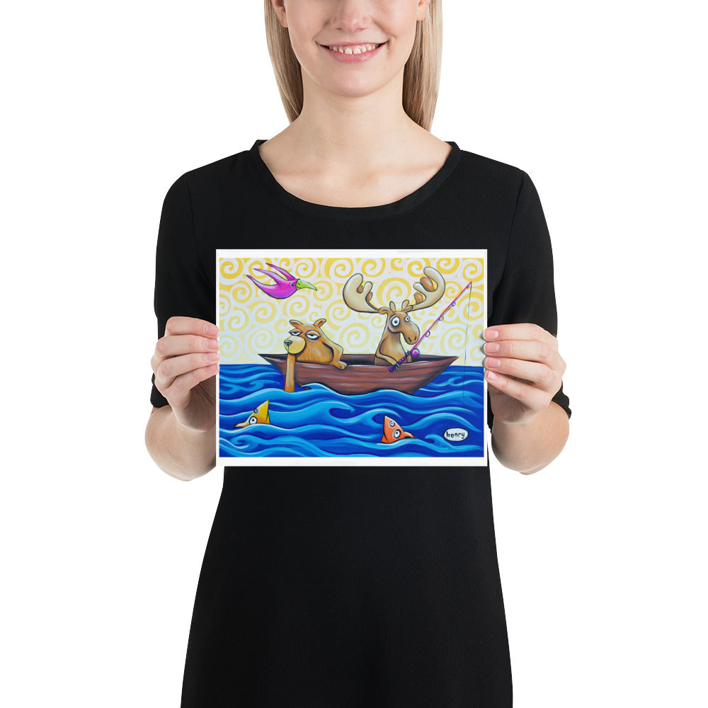 Moose and Bear Fishing - Henry Print - Art of Henry