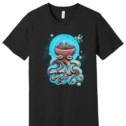 Octopus with Sasquatch in Head | Black Unisex T-Shirt | Wearable Art by "Henry"
