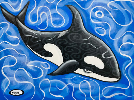 Orca Diving Canvas Giclee Print Featuring Original Art by Seattle Mural Artist Ryan Henry Ward