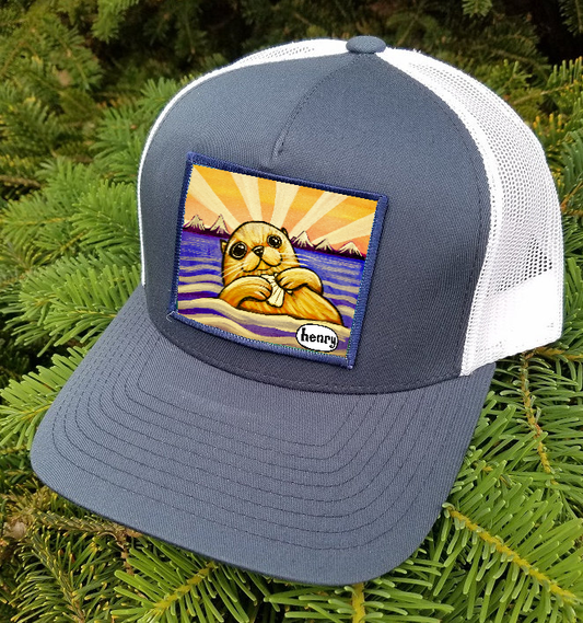 Otter with Clam Wearable Art Navy/White Trucker Hat