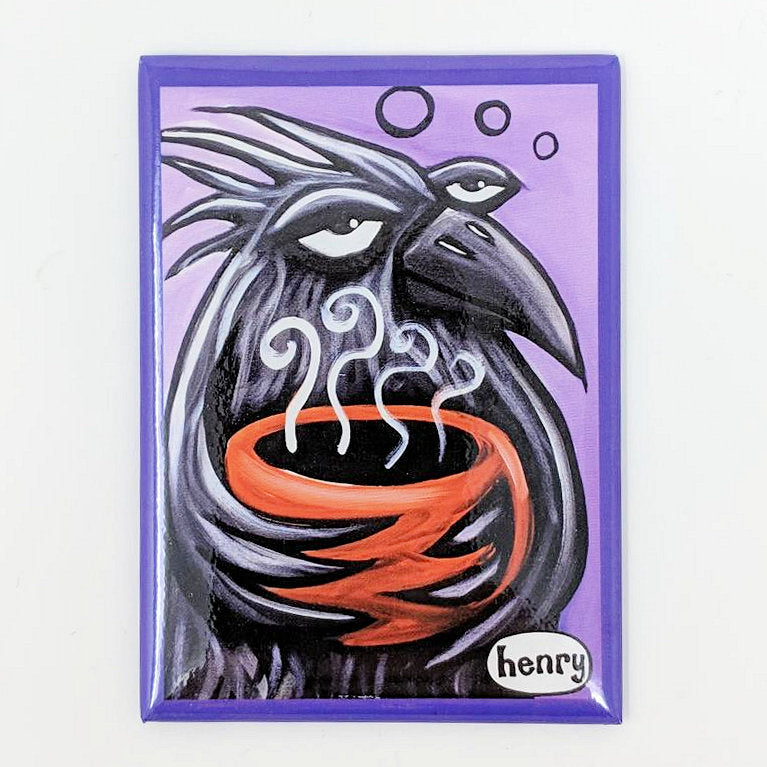 Raven with Coffee Magnet - Art of Henry