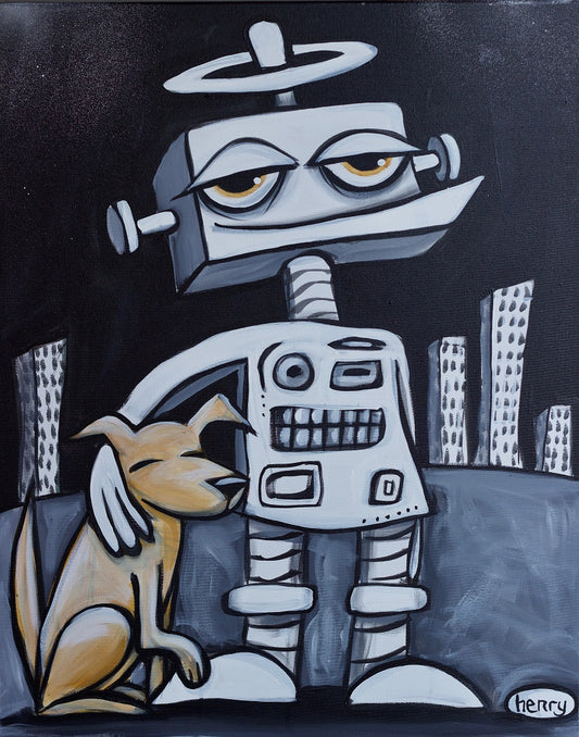Robot with Dog Canvas Print - Art of Henry