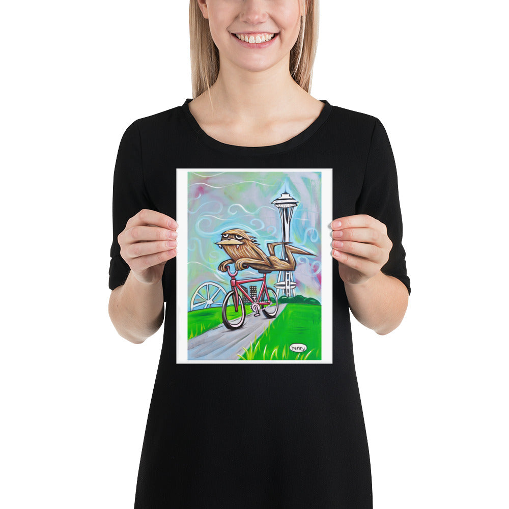 Sasquatch Riding a Bike in Seattle - Henry Print - Art of Henry
