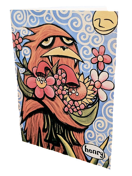 Sasquatch Hugging Flowers Note Card - Art of Henry