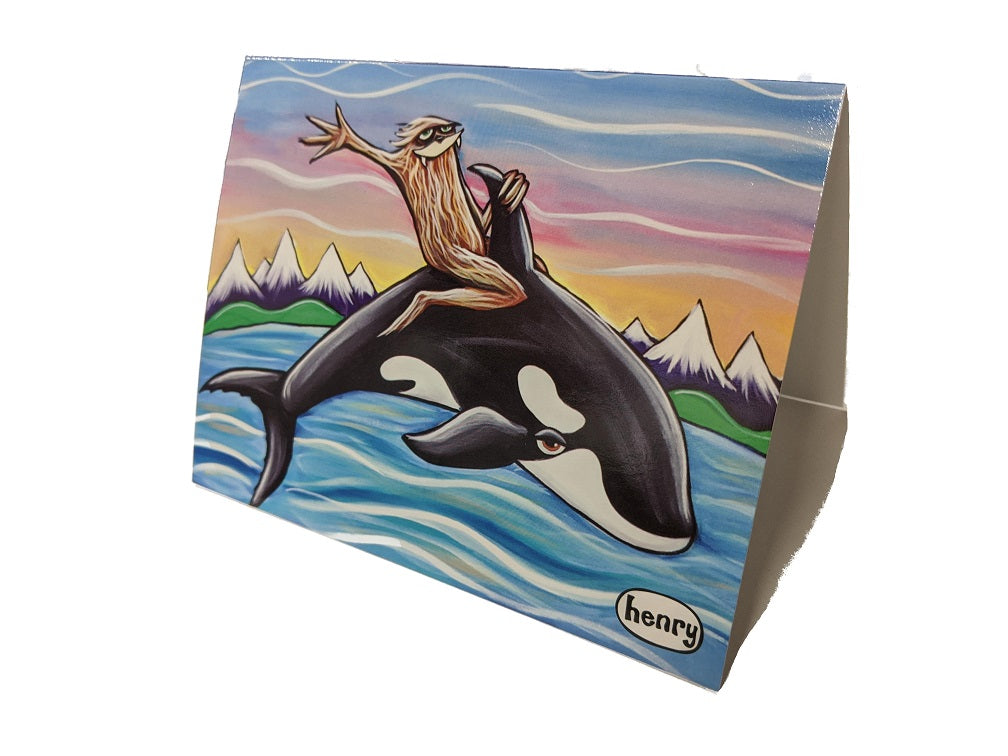 Sasquatch Riding an Orca Note Card - Art of Henry