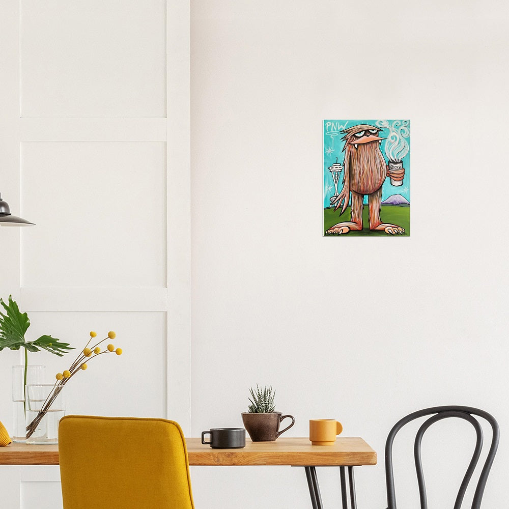 Sasquatch with Coffee in Seattle Poster