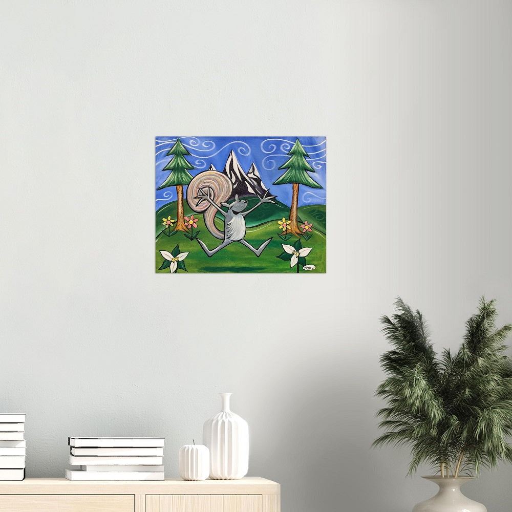 Squirrel Joyfulness Giclee Print Art Poster for wall decor features Original Painting by Seattle Mural Artist Henry