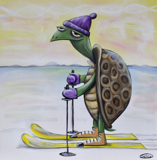 Turtle Skiing Canvas Giclee Print Featuring Original Art by Seattle Mural Artist Ryan Henry Ward