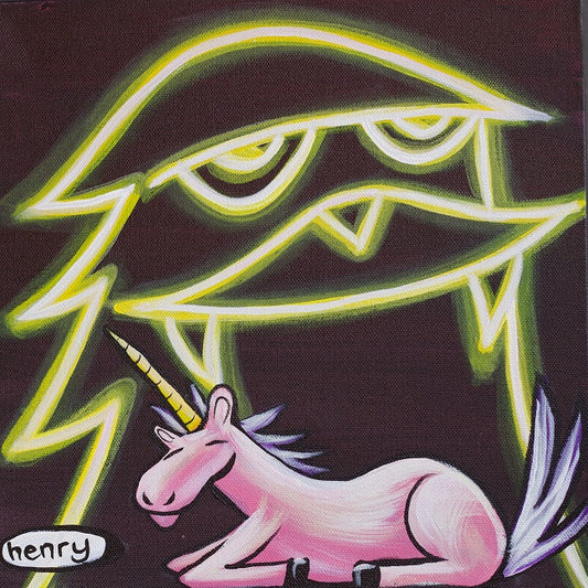 Unicorn with Neon Sasquatch Giclee Print Featuring Original Art by Seattle Mural Artist Ryan Henry Ward
