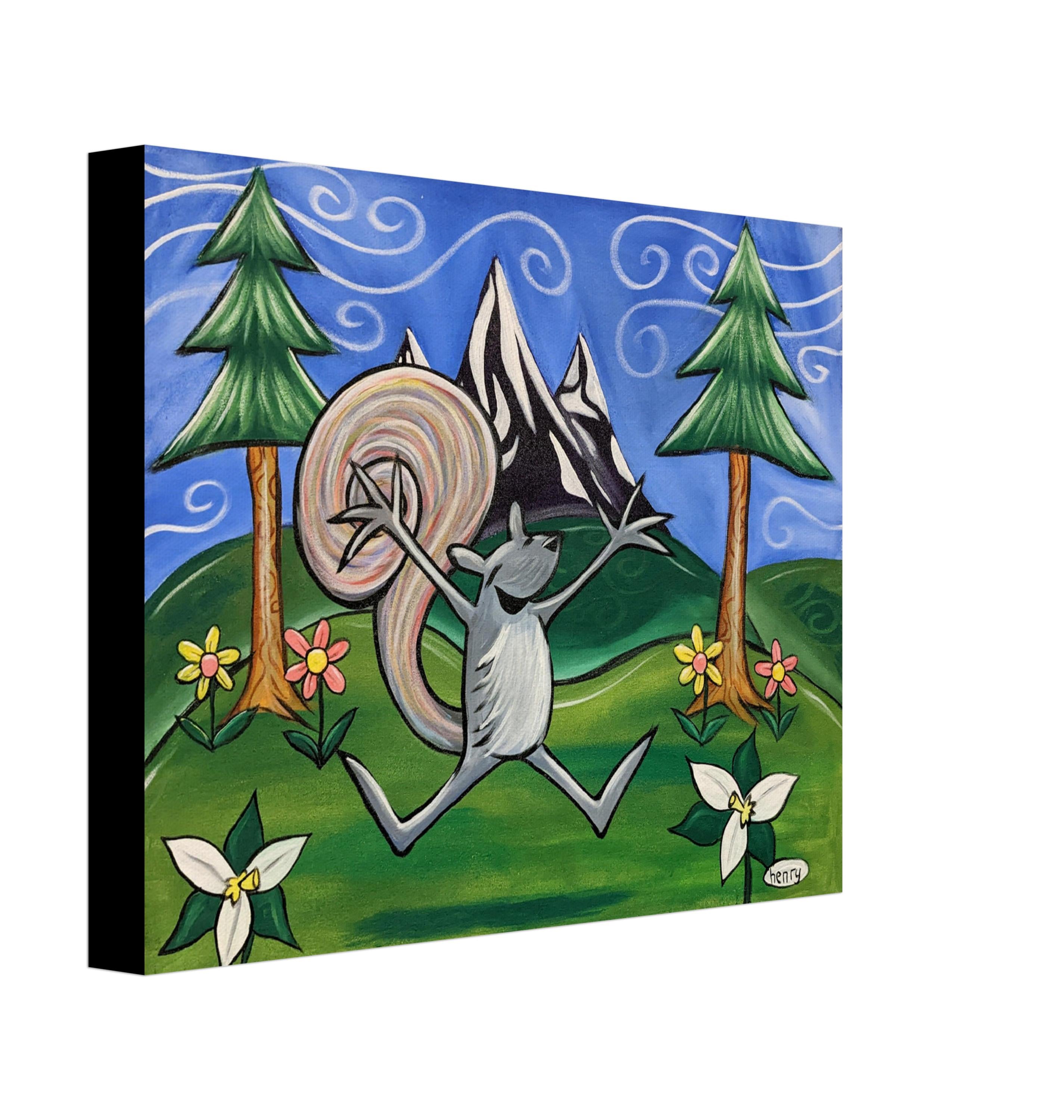 Squirrel Joyfulness Canvas Giclee Print Featuring Original Art by Seattle Mural Artist Ryan Henry Ward