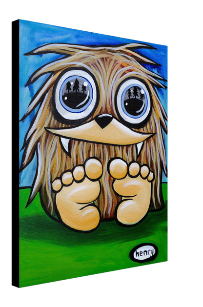 Baby Sasquatch with Trees in Eyes Canvas Giclee Print Featuring Original Art by Seattle Mural Artist Ryan Henry Ward