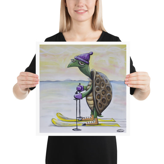 Turtle Skiing Giclee Print Art Poster for wall decor features Original Painting by Seattle Mural Artist Henry