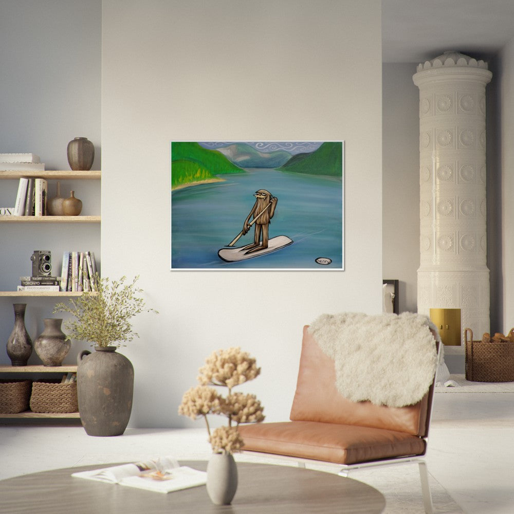 Sasquatch Paddleboarding - Large Museum-Quality Matte Paper Poster